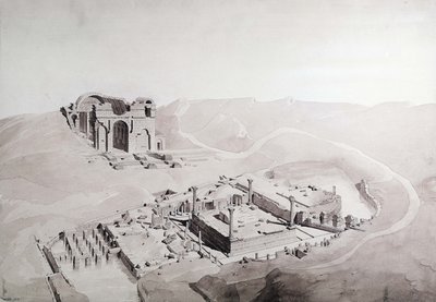 Thermen und Nymphaeum von Nimes, 1838 (Aquarell auf Papier) von Questel